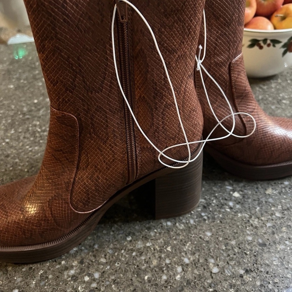 Brown Snake Print Ankle Boots - Picture 2 of 7